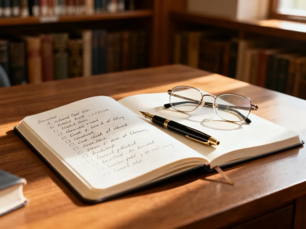 Otwarte notatki z ćwiczeniami z angielskiego na drewnianym biurku w przytulnej bibliotece.