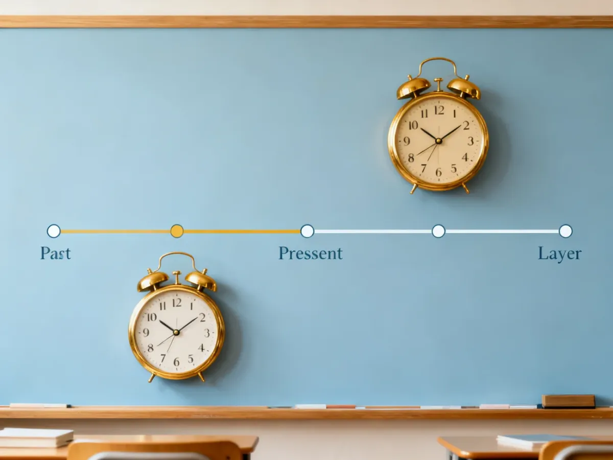Wizualizacja osi czasu porównująca Present Perfect i Past Perfect